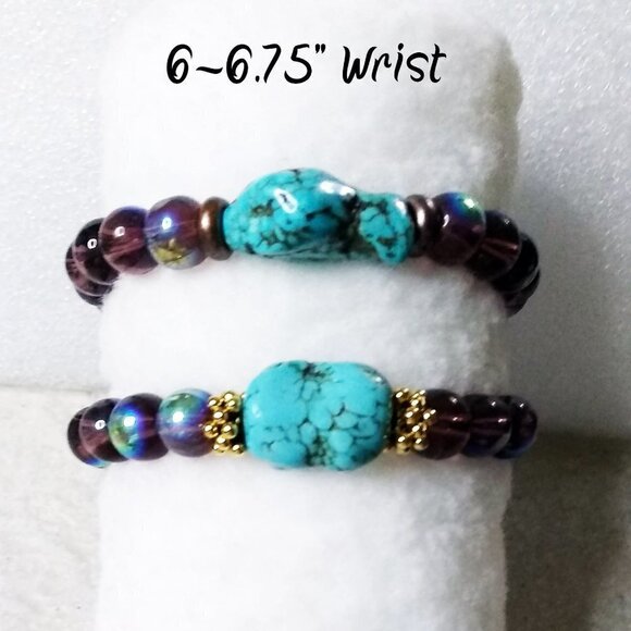 Flashy Beaded Stretch Bracelet! Turquoise Magnesite! Various Sizes - Pick Yours! - Picture 8 of 14